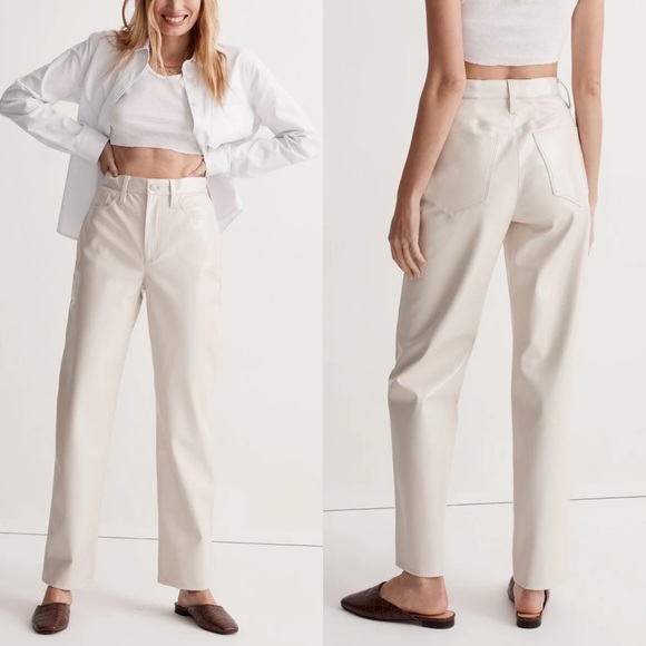 Madewell The Perfect Vintage Straight Pant: Faux Leather Edition Vintage Linen - Picture 1 of 8